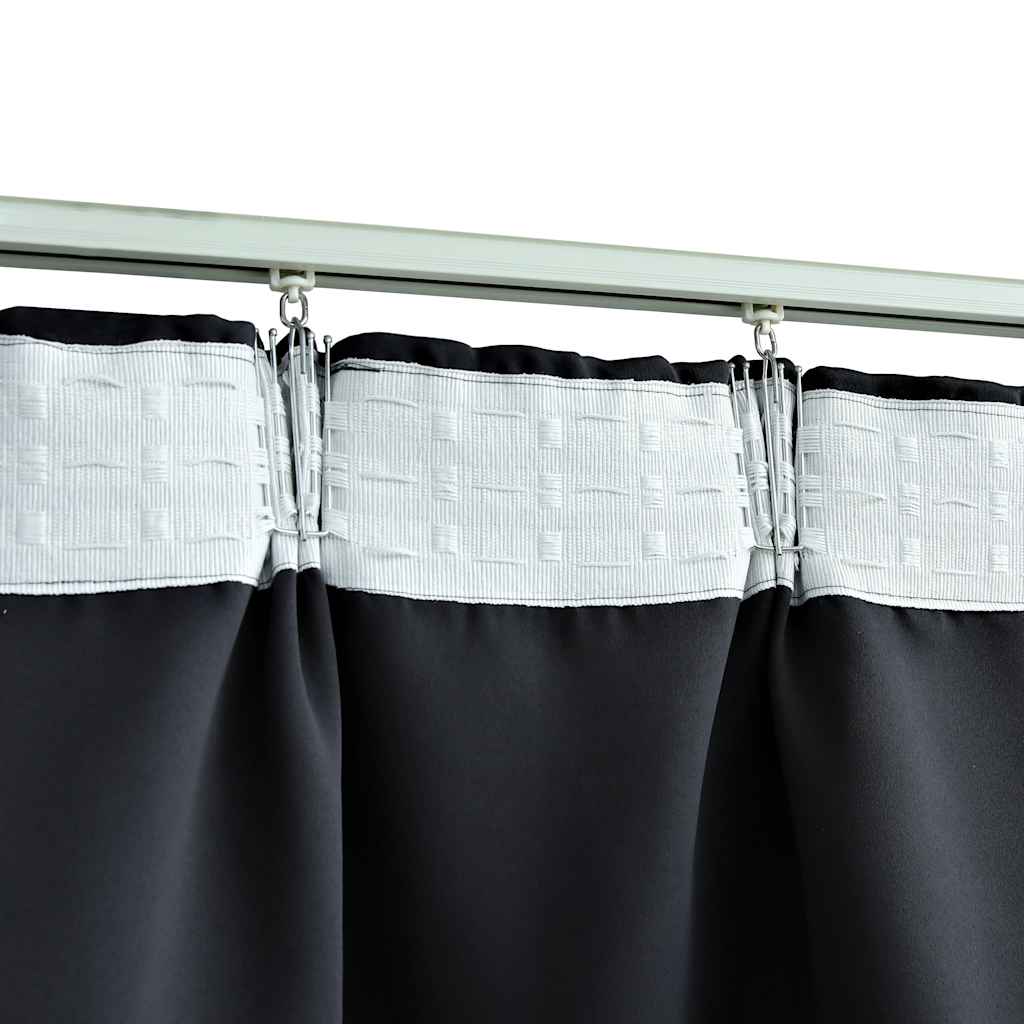 134414 vidaXL Blackout Curtains with Hooks 2 pcs Black 140x175 cm