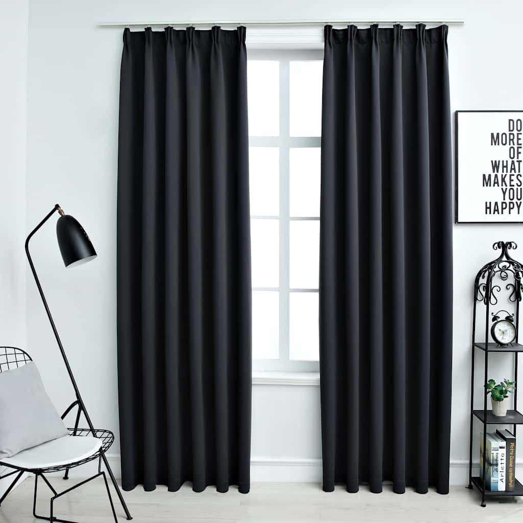 134414 vidaXL Blackout Curtains with Hooks 2 pcs Black 140x175 cm