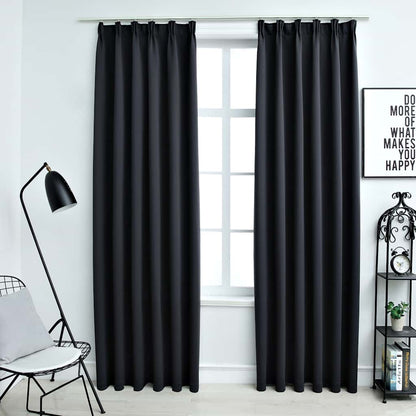 134414 vidaXL Blackout Curtains with Hooks 2 pcs Black 140x175 cm