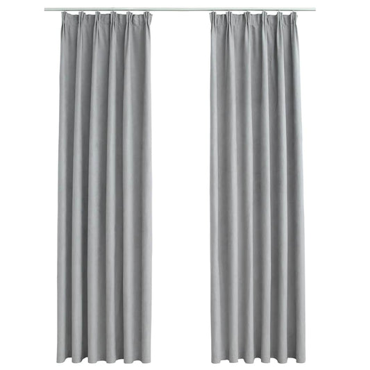Blackout Curtains with Hooks 2 pcs Grey 140x225 cm
