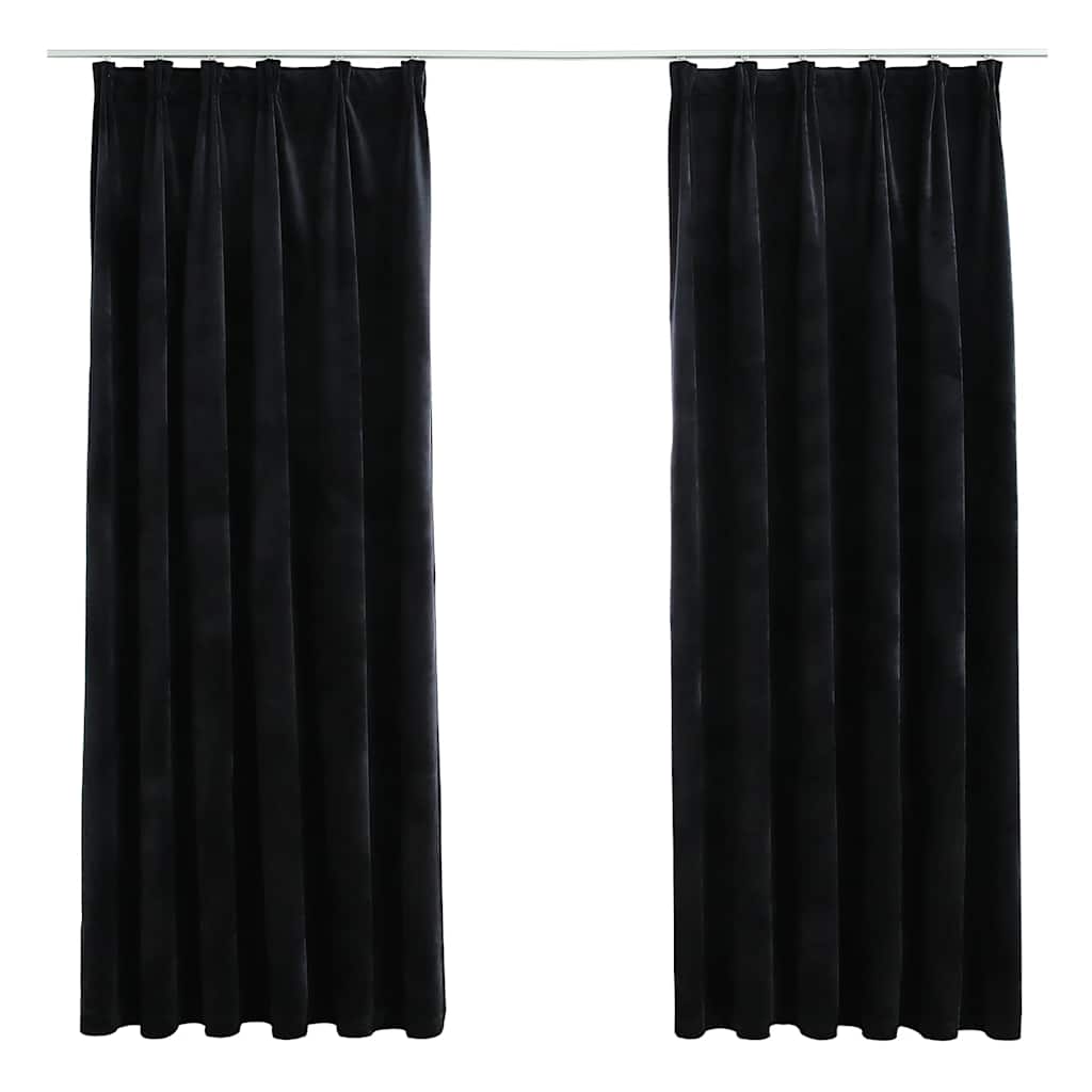 Blackout Curtains 2 pcs with Hooks Velvet Black 140x175 cm