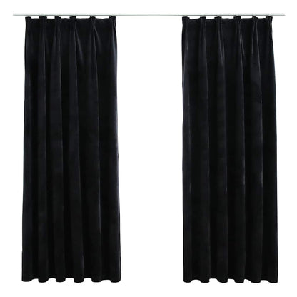 Blackout Curtains 2 pcs with Hooks Velvet Black 140x175 cm