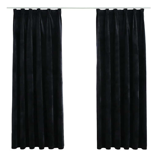 Blackout Curtains 2 pcs with Hooks Velvet Black 140x175 cm