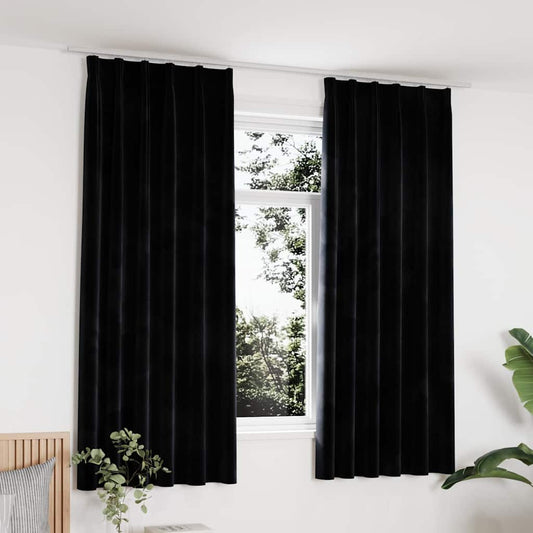 Blackout Curtains 2 pcs with Hooks Velvet Black 140x175 cm