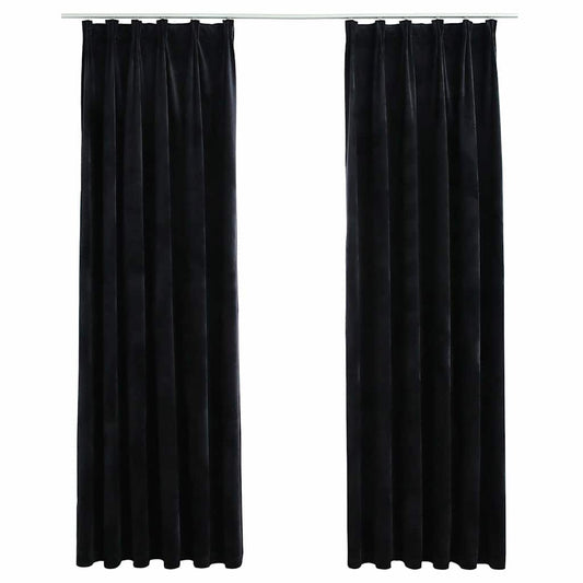 Blackout Curtains 2 pcs with Hooks Velvet Black 140x225 cm