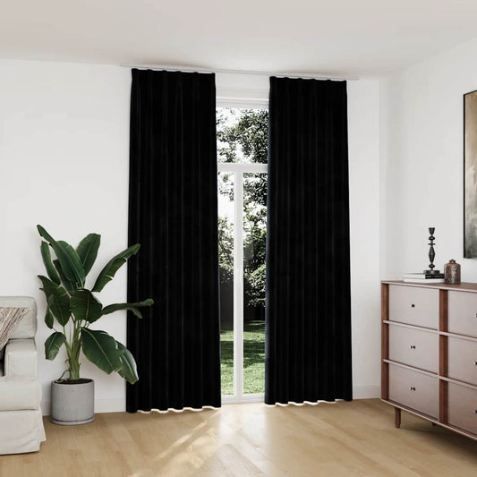 Blackout Curtains 2 pcs with Hooks Velvet Black 140x245 cm