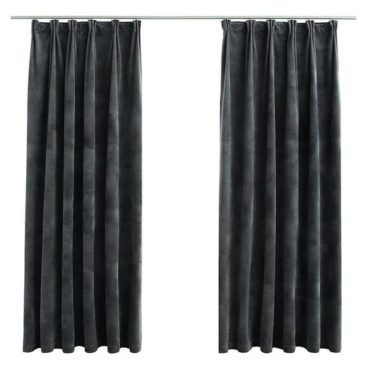Blackout Curtains 2 pcs with Hooks Velvet Anthracite 140x175 cm