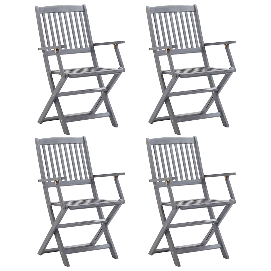 Outdoor Chair | Set of 4 | Grey | Solid Acacia wood | Standard | Foldable
