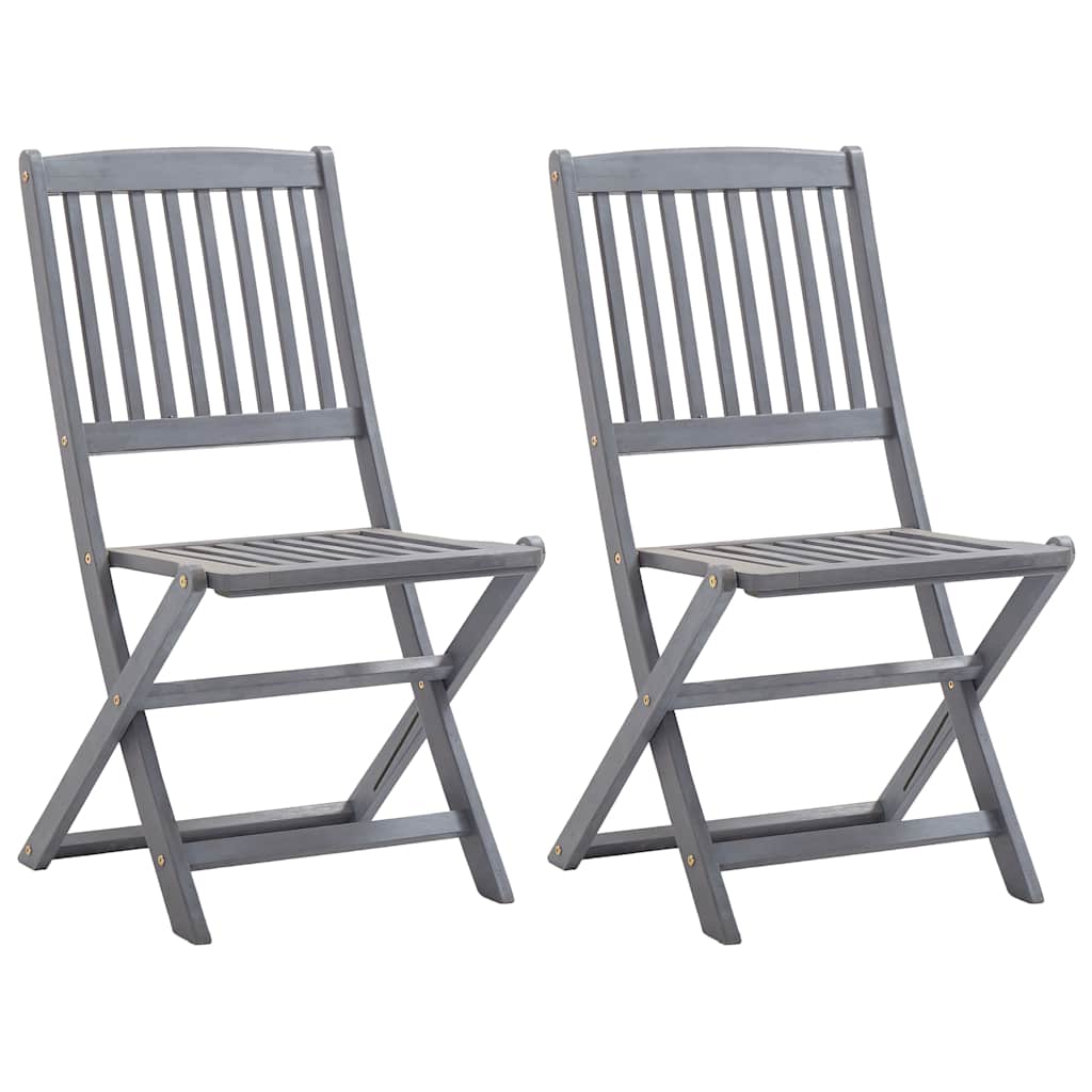 Outdoor Chair | Set of 2 | Grey | Solid Acacia wood | Medium | Foldable