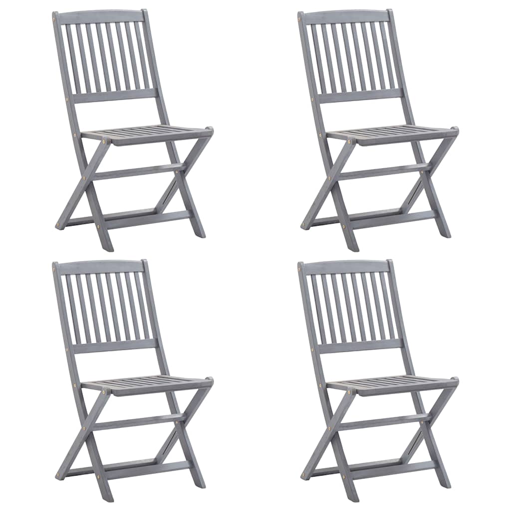Outdoor Chair | Set of 4 | Grey | Solid Acacia wood | Medium | Foldable