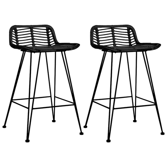 Bar Chair | Set of 2 | Black | Natural Rattan, Metal | Standard