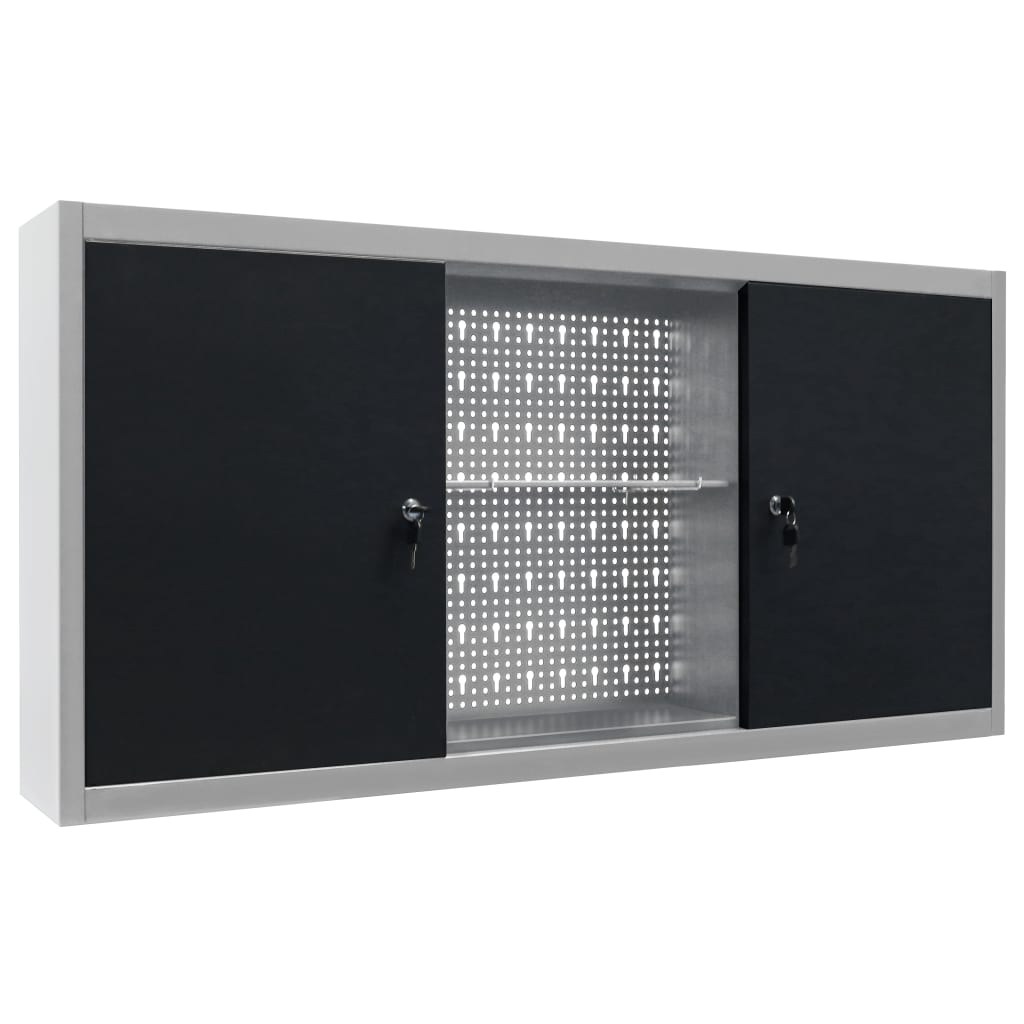 Wall Mounted Tool Cabinet Industrial Style Metal Gray and Black