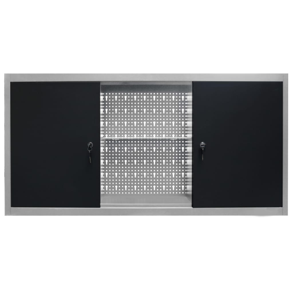 Wall Mounted Tool Cabinet Industrial Style Metal Gray and Black