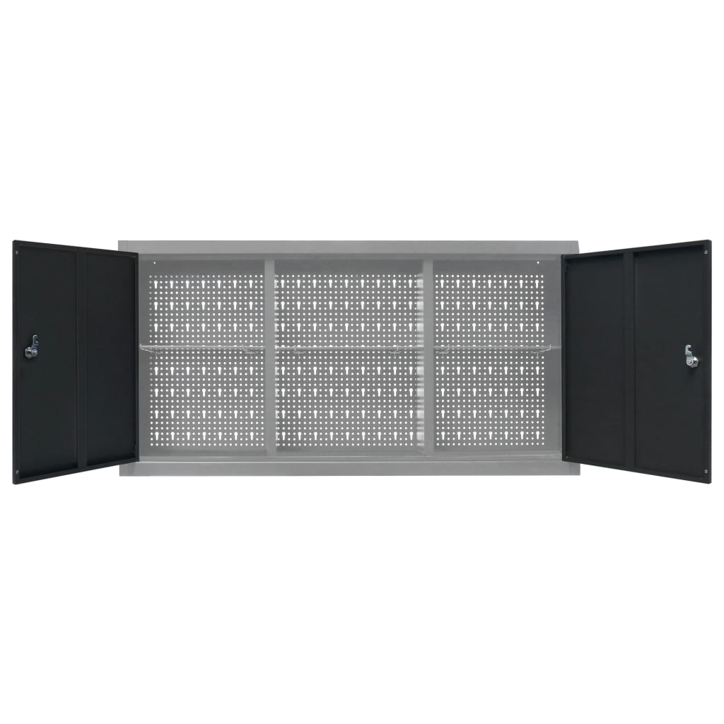 Wall Mounted Tool Cabinet Industrial Style Metal Gray and Black