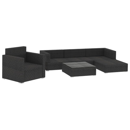 6 Piece Garden Lounge Set with Cushions Poly Rattan Black