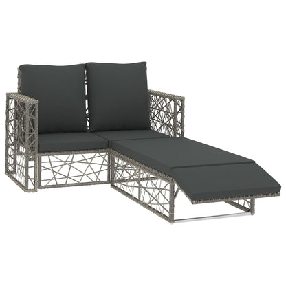 2 Piece Patio Lounge Set with Cushions Poly Rattan Gray