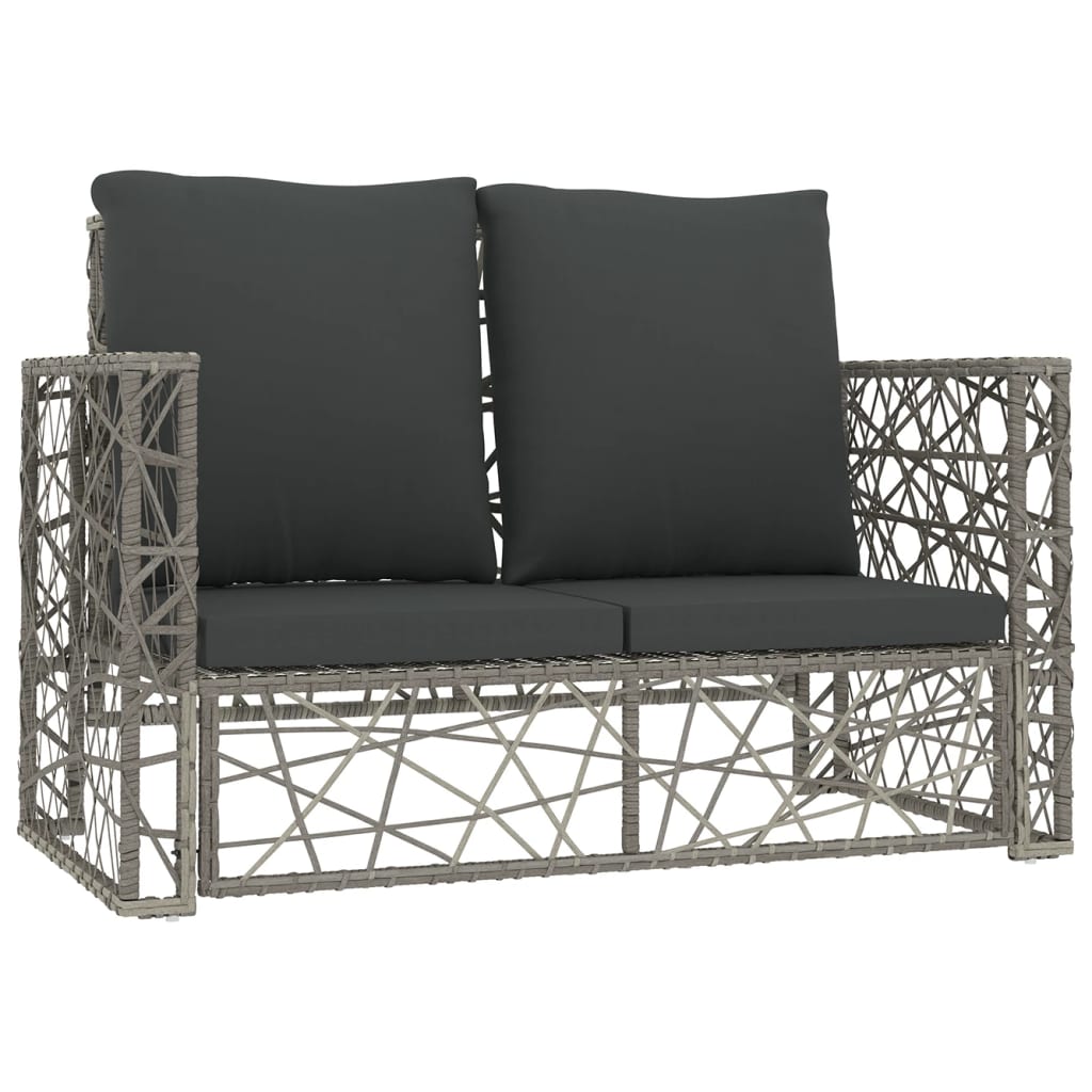 2 Piece Patio Lounge Set with Cushions Poly Rattan Gray