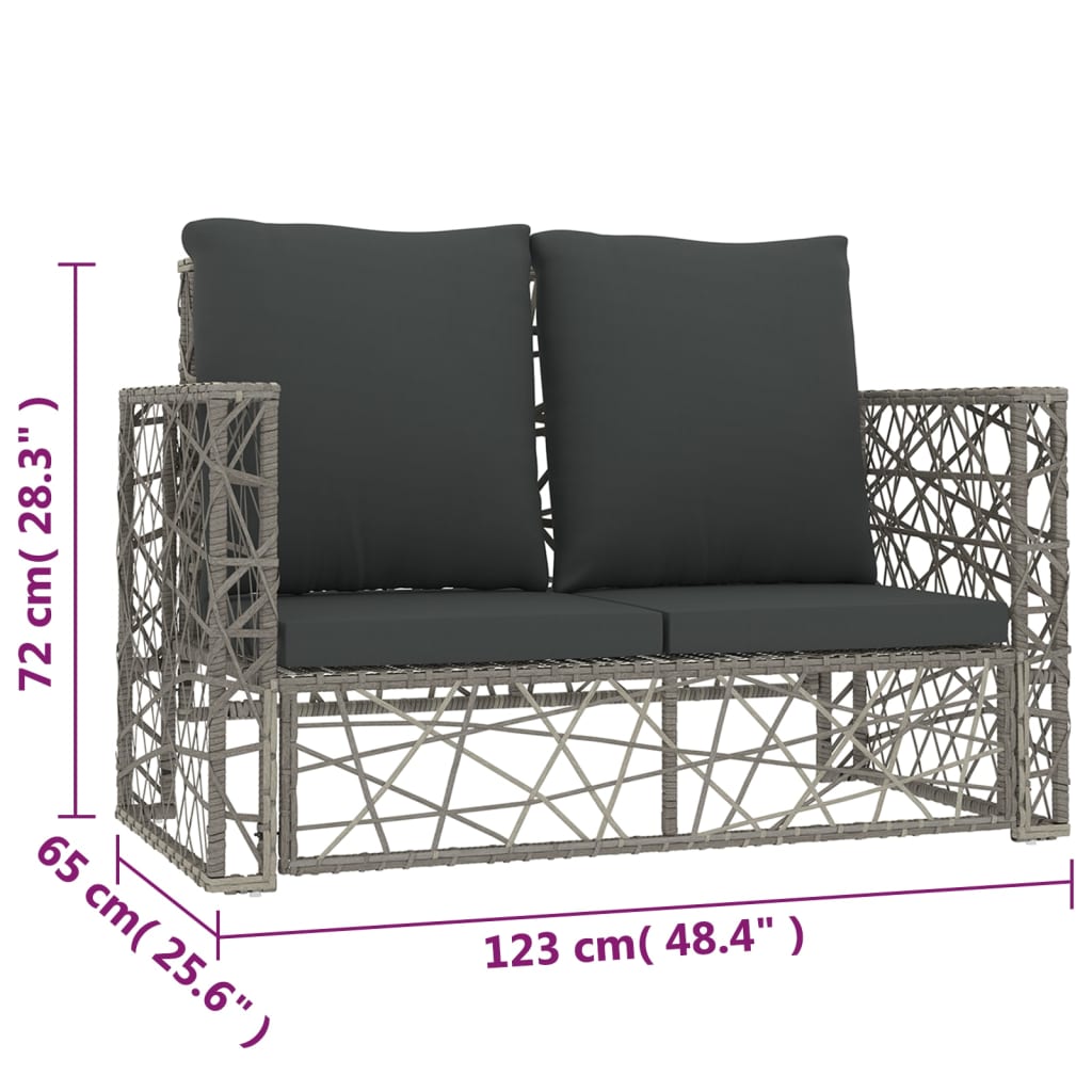 2 Piece Patio Lounge Set with Cushions Poly Rattan Gray