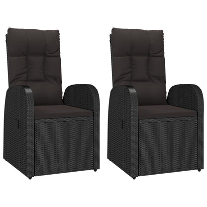 Reclining Patio Chairs 2 pcs with Cushions Poly Rattan Black