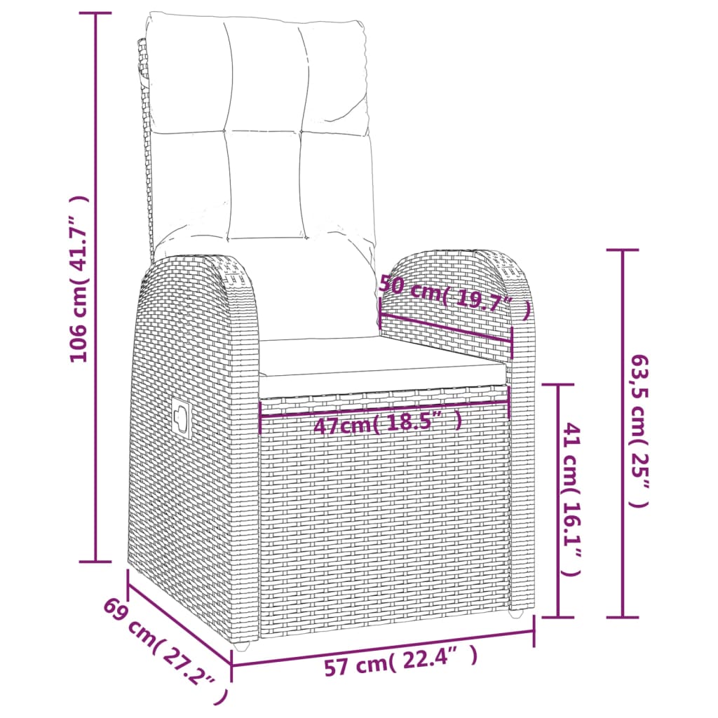 Reclining Patio Chairs 2 pcs with Cushions Poly Rattan Black