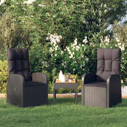 Reclining Patio Chairs 2 pcs with Cushions Poly Rattan Black