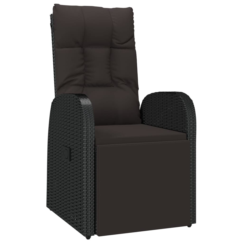 Reclining Patio Chair with Cushion Poly Rattan Black