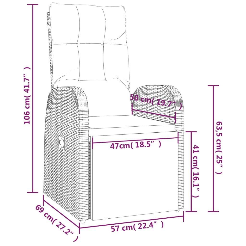 Reclining Patio Chair with Cushion Poly Rattan Black