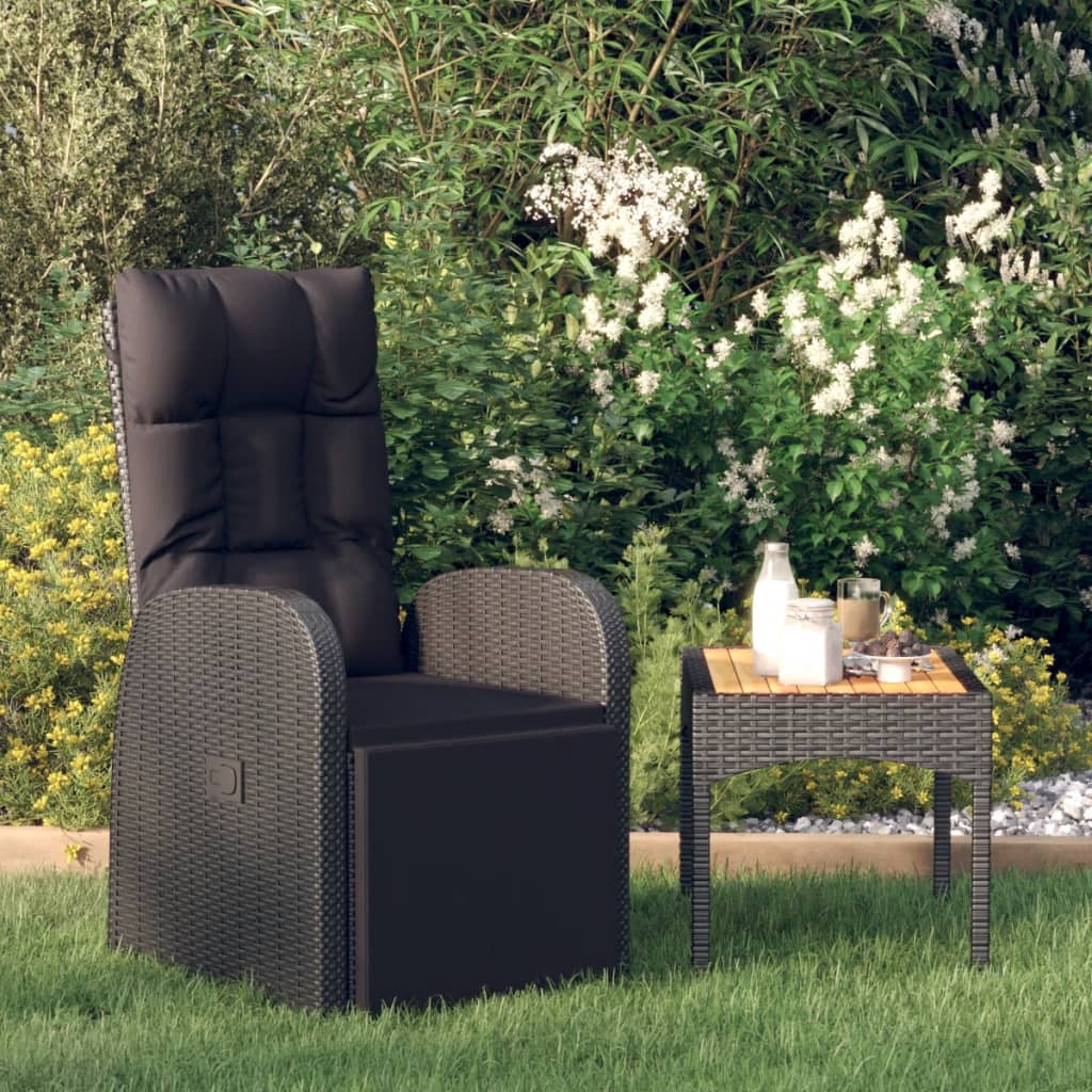 Reclining Patio Chair with Cushion Poly Rattan Black