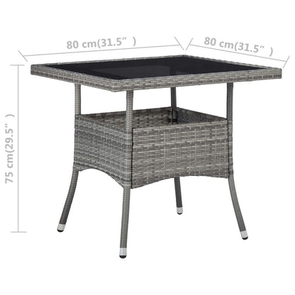Patio Dining Table Gray Poly Rattan and Glass