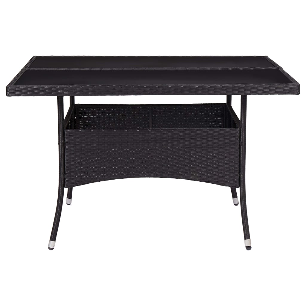 vidaXL Dining Table Black Poly Rattan, Steel, Tempered Glass Medium