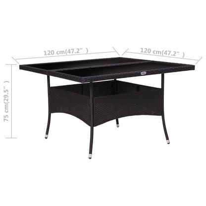 vidaXL Dining Table Black Poly Rattan, Steel, Tempered Glass Medium
