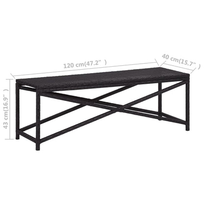 Bench | Black | Poly Rattan, Powder-Coated Steel | 120 cm | Durable