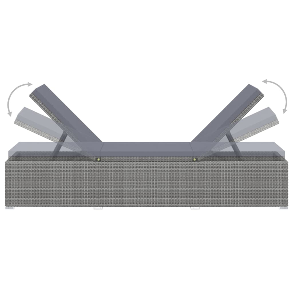 Sun Lounger with Cushion Poly Rattan Gray