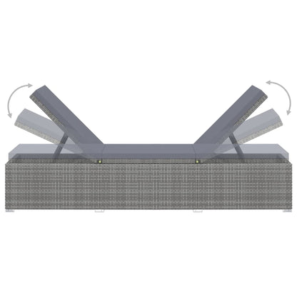 Sun Lounger with Cushion Poly Rattan Gray