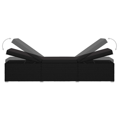 Sun Lounger with Cushion Poly Rattan Black