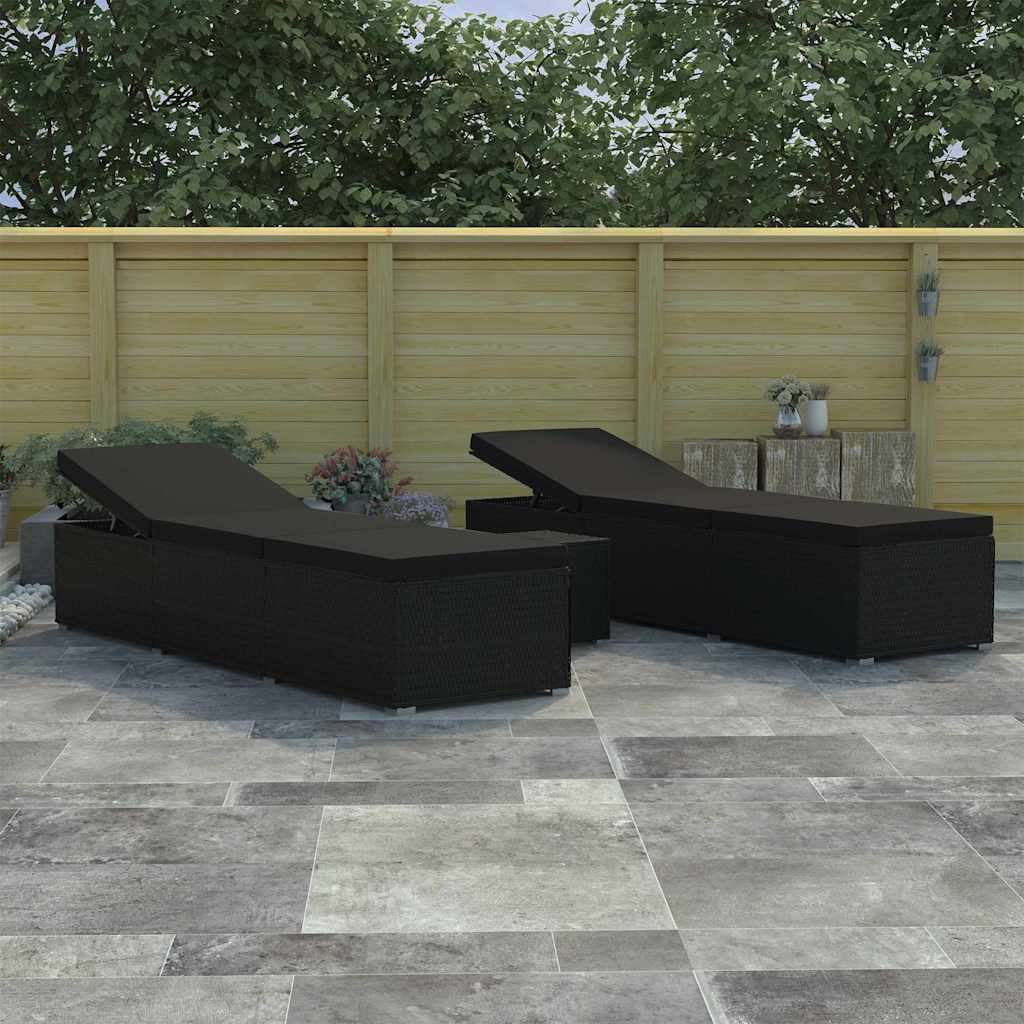 Garden Sunloungers Reclining 3 pcs Black Poly rattan