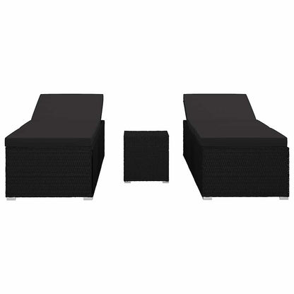 Garden Sunloungers Reclining 3 pcs Black Poly rattan