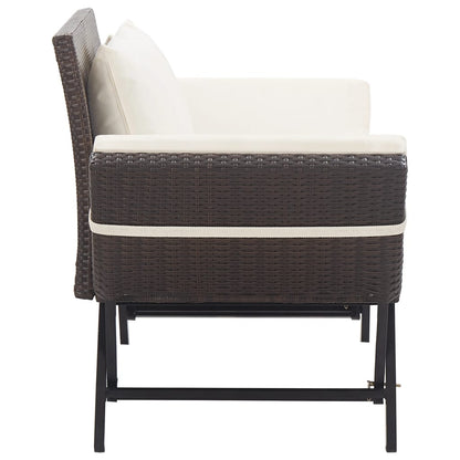 Patio Bench with Cushions 69.3" Brown Poly Rattan