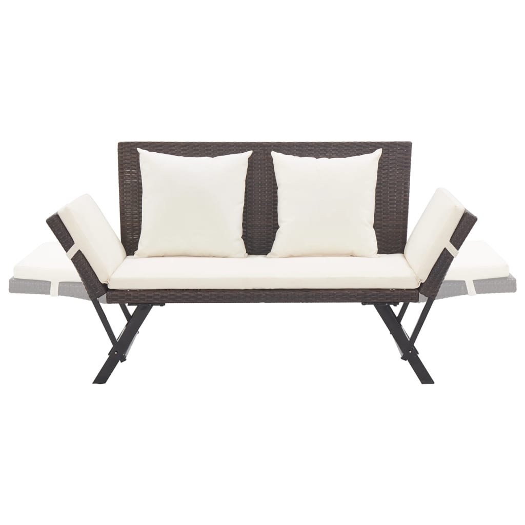 Patio Bench with Cushions 69.3" Brown Poly Rattan