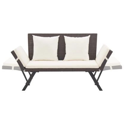 Patio Bench with Cushions 69.3" Brown Poly Rattan