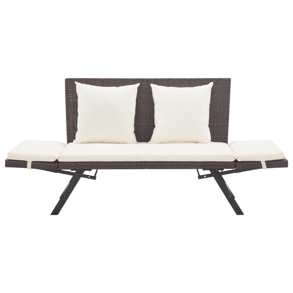 Patio Bench with Cushions 69.3" Brown Poly Rattan