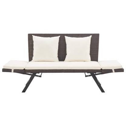 Patio Bench with Cushions 69.3" Brown Poly Rattan