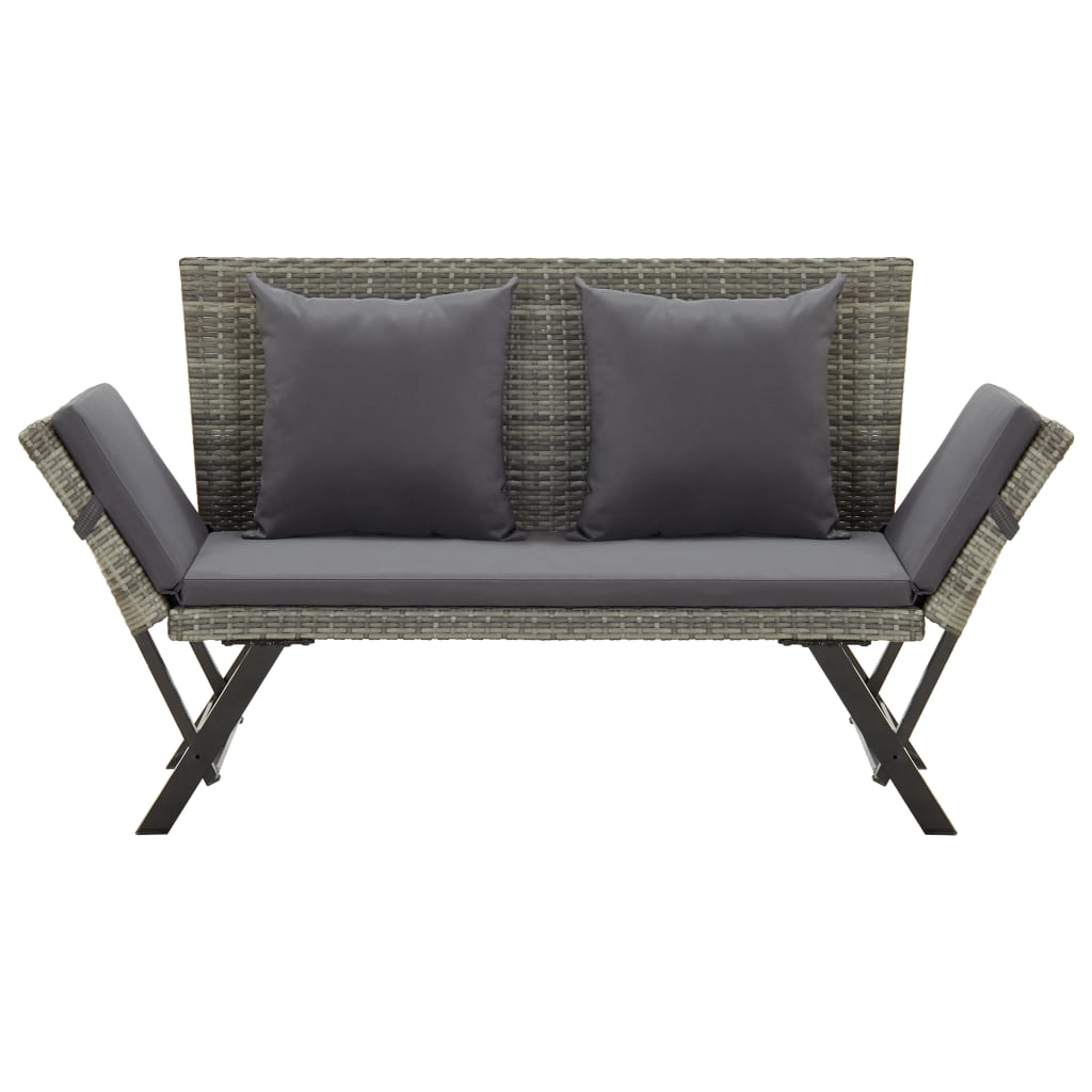 Patio Bench with Cushions 69.3" Gray Poly Rattan