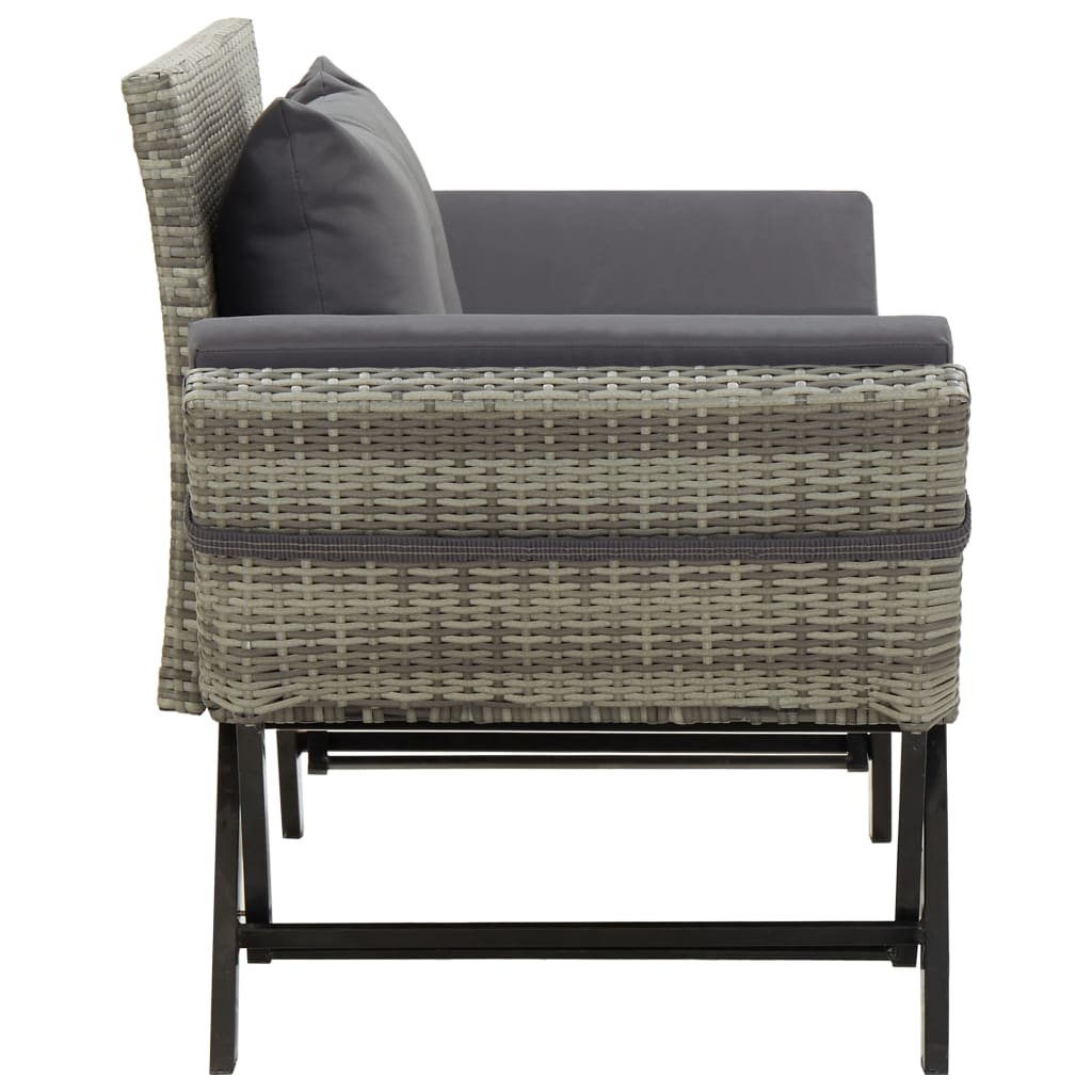 Patio Bench with Cushions 69.3" Gray Poly Rattan