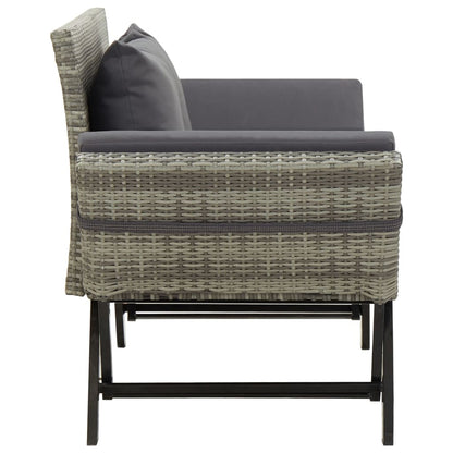 Patio Bench with Cushions 69.3" Gray Poly Rattan