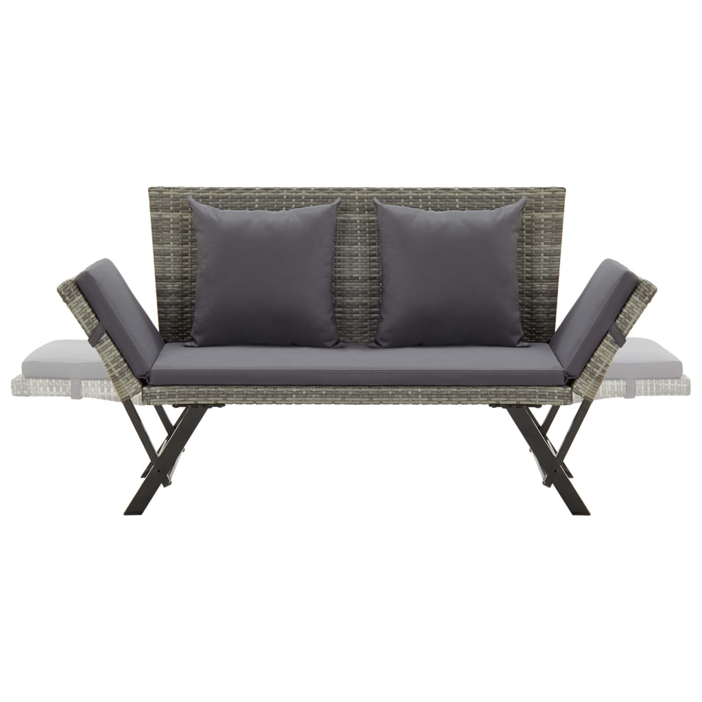 Patio Bench with Cushions 69.3" Gray Poly Rattan