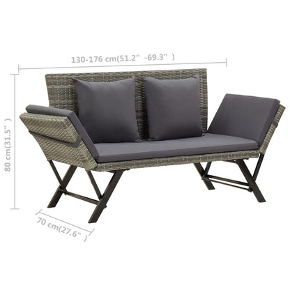 Patio Bench with Cushions 69.3" Gray Poly Rattan