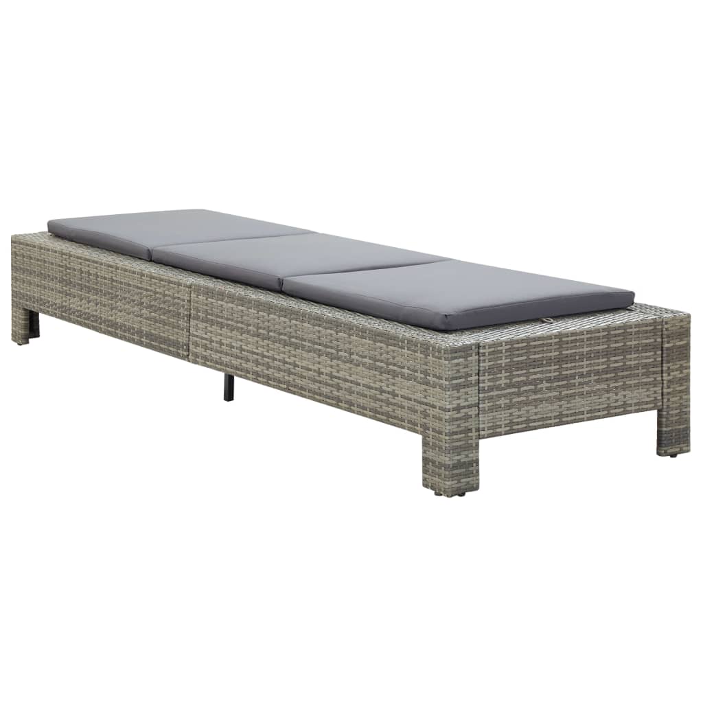 Sunbed with Cushion Gray Poly Rattan