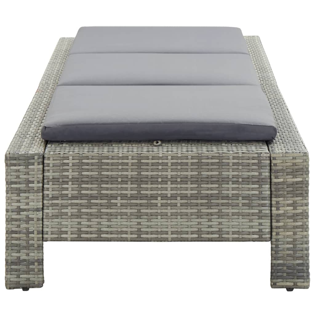 Sunbed with Cushion Gray Poly Rattan