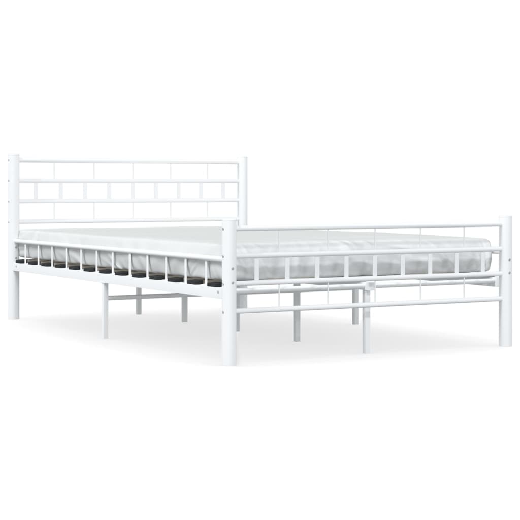 Bed Frame | White | Metal frame with plywood slats | Double | Durable